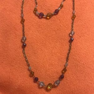 Beautiful Glass beaded double chain antique gold necklace